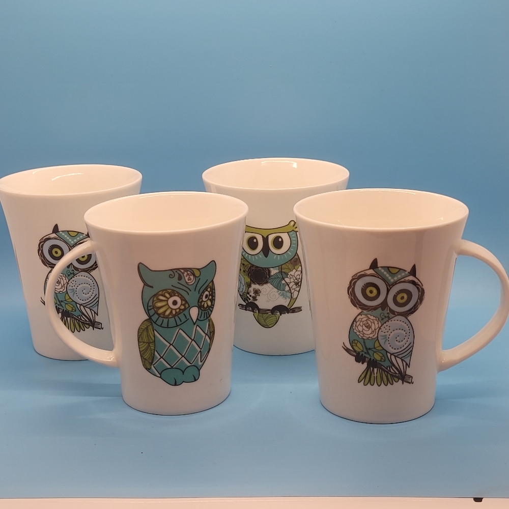Set of 4 Blue Harbor Owl Mugs